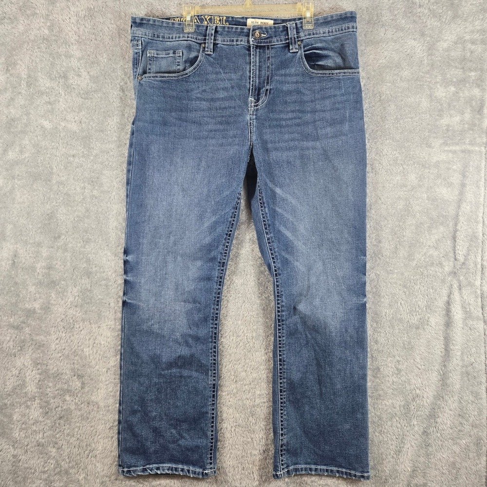 Axel Slim Boot Blue Jeans Mens 40x32 Medium Wash Embroidered Flap Pocket Stretch